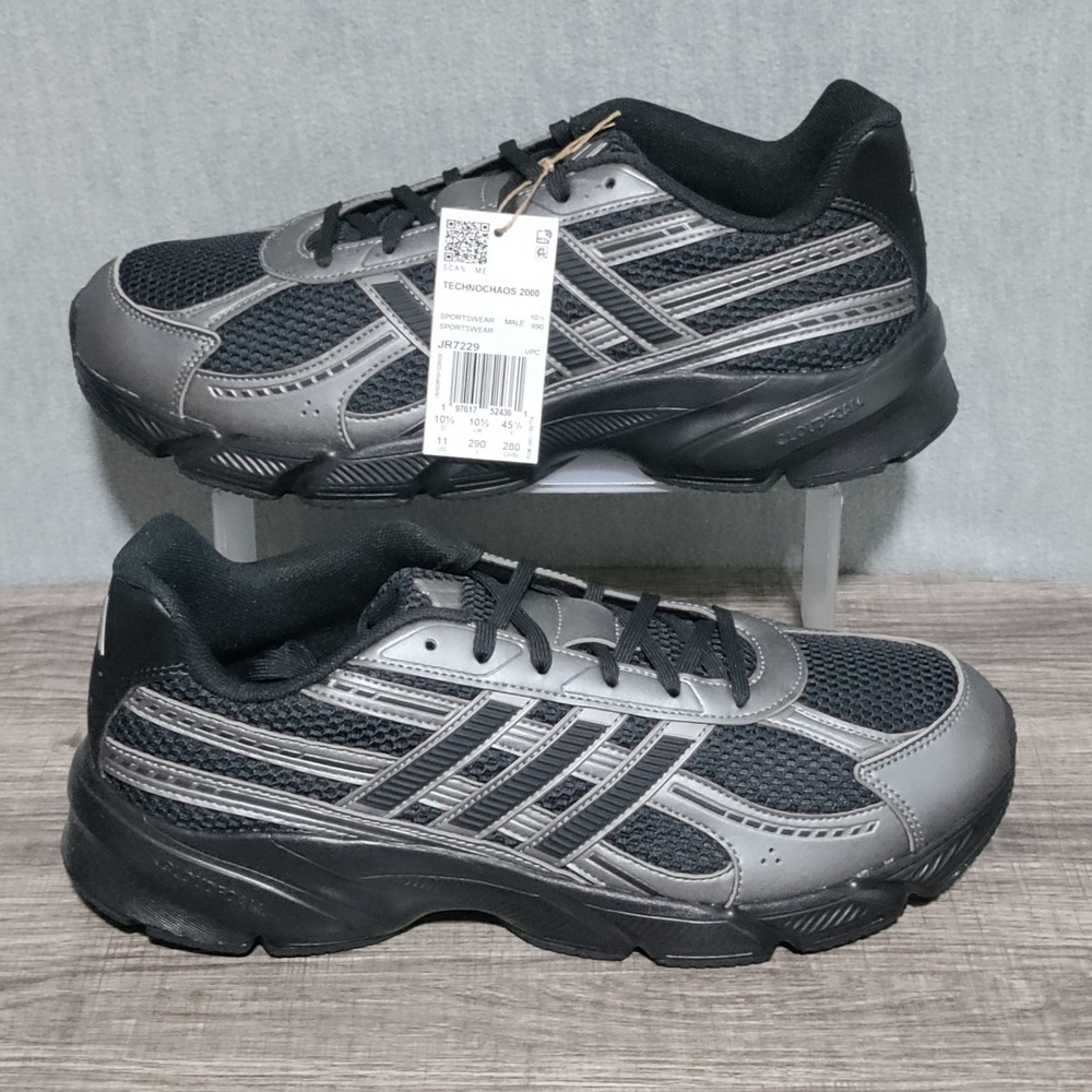 Adidas Sneakers‎ Mens 11 TECHNOCHAOS 2000 Black Iron Metallic Trainers NIB - Picture 2 of 11